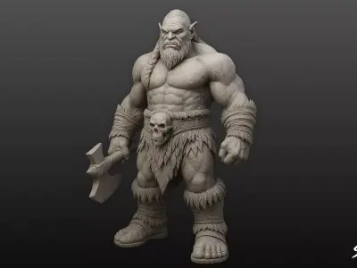 Ogre Warrior Standing Guard Statue Low-poly 3D model