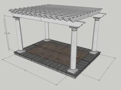 wooden pergola with classic columns gazebo 3D model