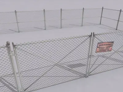 Chain link metal fence  Low-poly 3D model