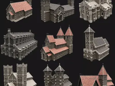 MEDIEVAL CHURCH GOTHIC TEMPLE FANTASY OLD MIDDLE AGES COLLECTION Low-poly 3D model
