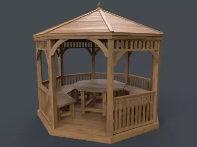 PBR Wooden Pergola Gazebo E1 Low-poly 3D model