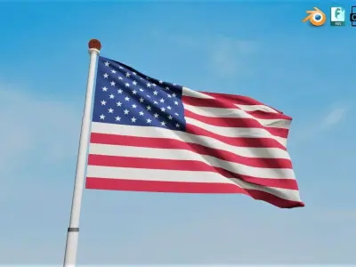 Animated Flag with Pole - Baked Low-poly 3D model