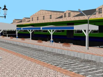 Low Poly Railway Station Platform Train 3D Model  2025 Low-poly 3D model