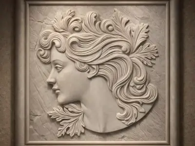 Eterna Flora  Art Nouveau Woman Bas-Relief Wall Sculpture 3D print model