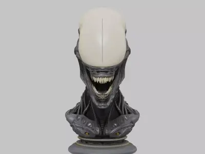 Alien Xenomorph Elongated Skull Head Bust High-Poly Sci-Fi  3D model
