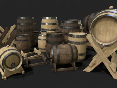 Barrel Pack 3D model Low-poly 3D model