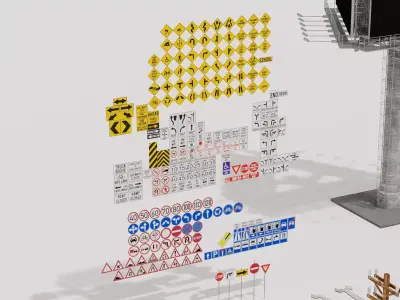 Road Traffic Sign Signage Pack Low Polygon 3D Model Low-poly 3D model