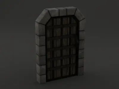 Medieval Door Barred Steel 3D Model Low-poly 3D model