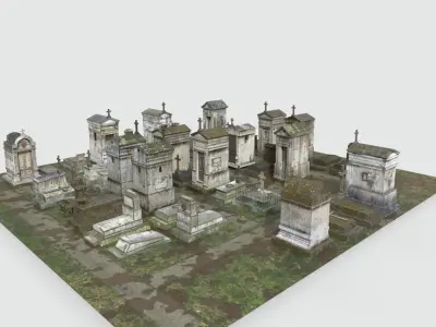 Cemetery with tombs and gravestones 3D model