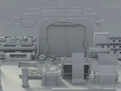 30  Low poly Sci-Fi Props Kitbash set Low-poly 3D model