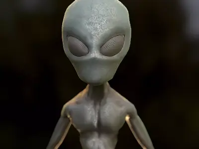Alien on grassy field Low-poly 3D model
