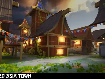 Stylized Asia Town Low-poly 3D model