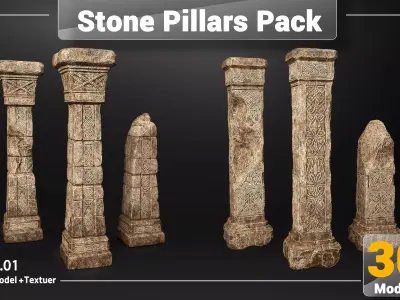 Stone Pillars Pack Low-poly 3D model