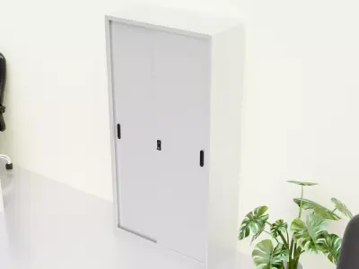 Modern Metal Office Cupboard with Sliding Doors  3D Model 3D model
