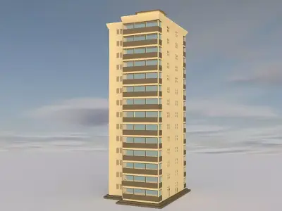 13 Storey Residential Building Cinema 4D Game-Ready 3D Model Low-poly 3D model