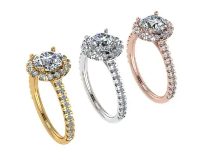 Ring245 diamond halo engagement ring gold 3D print model