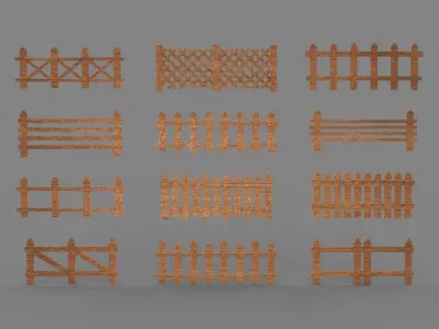 wooden fence Low-poly 3D model 2