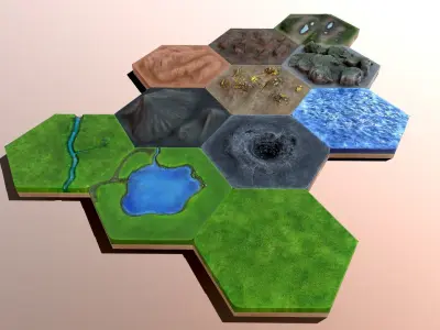 Hexlands Tileset 1 Low-poly 3D model