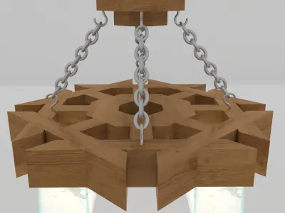 Wooden chandelier quadrangular 3D model