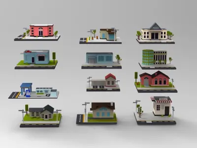 Cartoon House Buildings Pack City Low-poly 3D model