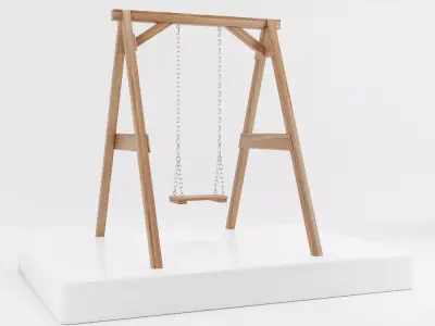 Wooden playground swing with one seat 3D model