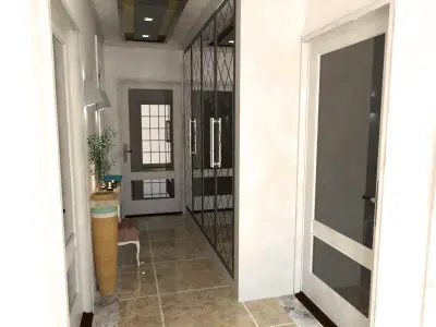 Entree hallway with glass doors Low-poly 3D model