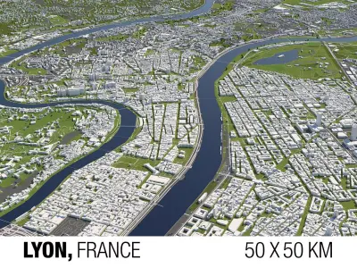 Lyon France 50x50km 3D City Map 3D model