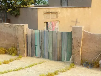 Old Rustic Village House with Farm Tools Low-poly 3D model