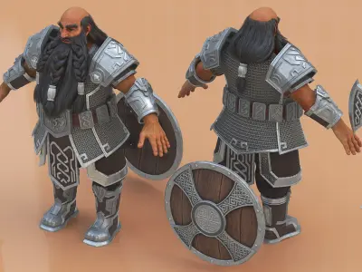  Game Dwarf Character in Chainmail Rigged 