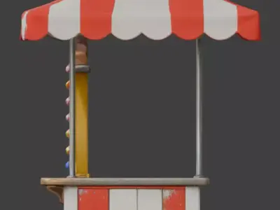 Vintage Striped Circus Ticket Booth 3D Model Low-poly 3D model