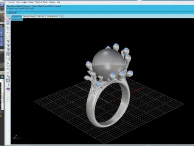 Ring 3D print model gold with pearl and diamonds 3D print model