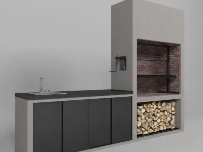 Barbecue with firewood 3D model