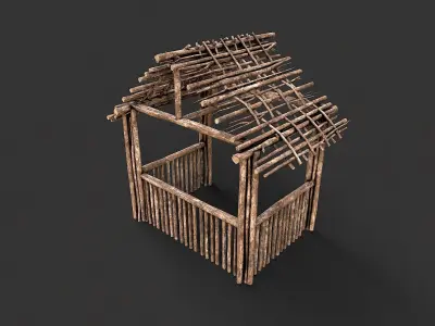 Primitive Wood Stick Jungle Shelter 8 Low-poly 3D model