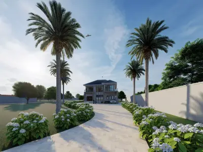 House building exterior design Low-poly 3D model