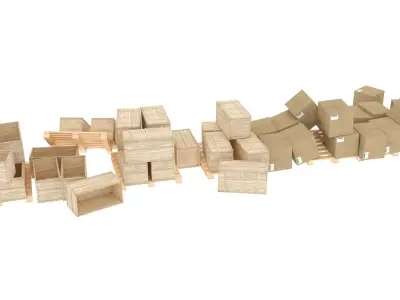 wood and cardboard boxes pallet pile 1 3D model