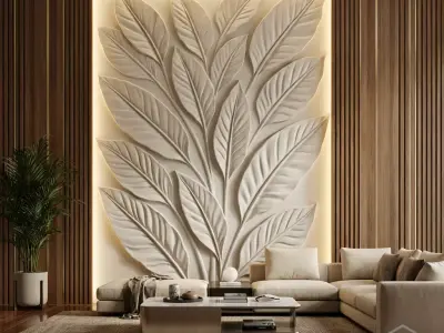 Decorative Leaves Branch Relief Wall Decor Set STL Mural CNC 383 3D model