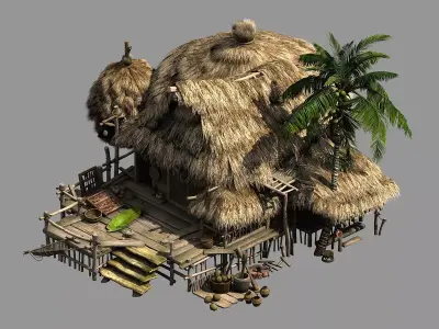 Thatched House-Village Head-Leader Home 3D model