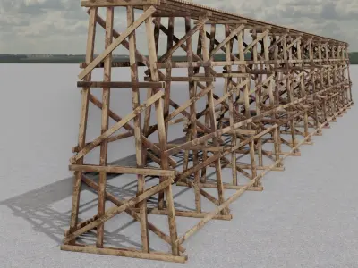 Wood trestle bridge 3D model Low-poly 3D model