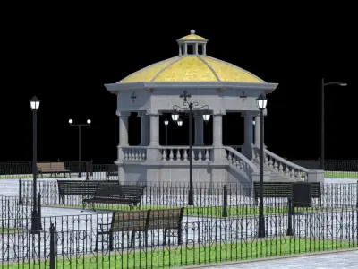 Kiosk and Square Low-poly 3D model