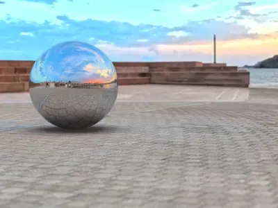  Panorama - Modern Marina Promenade at Golden Hour Low-poly 3D model