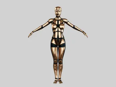 Rigged GOLDEN ANDROID Female Low-poly 3D model