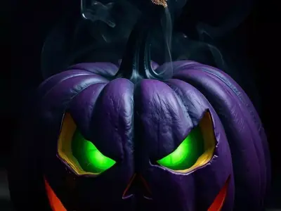 Evil Purple Pumpkin Glowing Green Eyes Halloween 3D Horror Low-poly 3D model