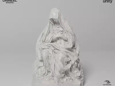 Seated Virgin Mary Sculpture VR AR Mobile-ready Game-ready Low-poly 3D model