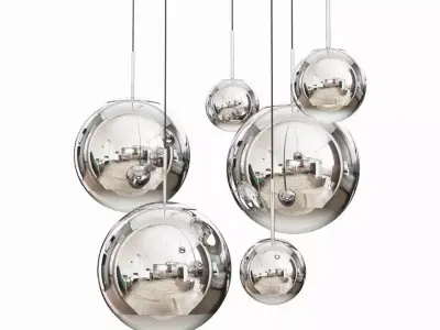 Mirror Ball Pendant Chrome Dinning Light Set 3D model