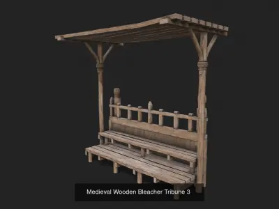 Medieval Wooden Bleacher Tribune Low Poly PBR Collection 3D Model Pack