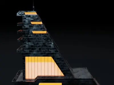 Sci-fi city building kit Low-poly 3D model
