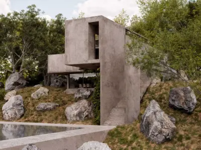 Brutalist Hillside Villa  3D model