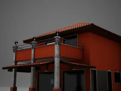 Red Latin Hacienda Modern Villa 3D model 3D model