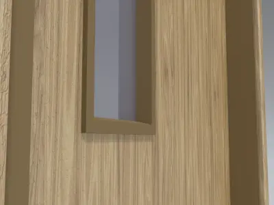 Wooden Door with Frame and Vision Panel Low-poly 3D model