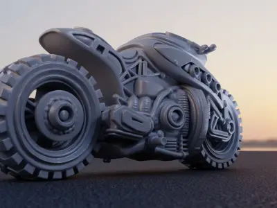 Sci Fi Motorcycle 3D Model 250mm One Piece Printable STL 3D print model